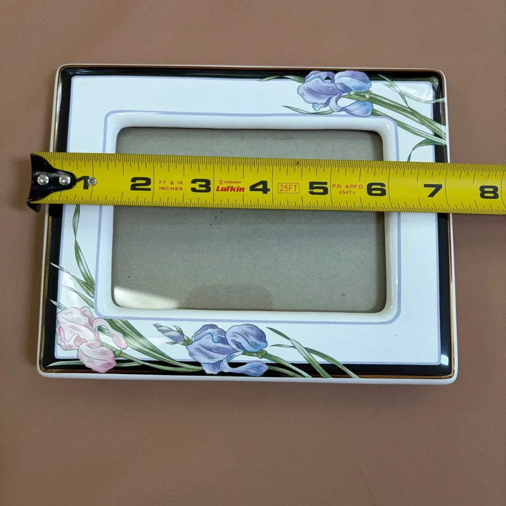 Terragrafics Marlene Moore 1990 Ceramic Iris Floral Photo Frame 3.5x5 Art Deco